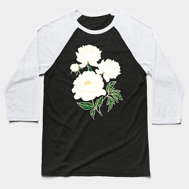 White Peonies Baseball T-Shirt by RockettGraph1cs